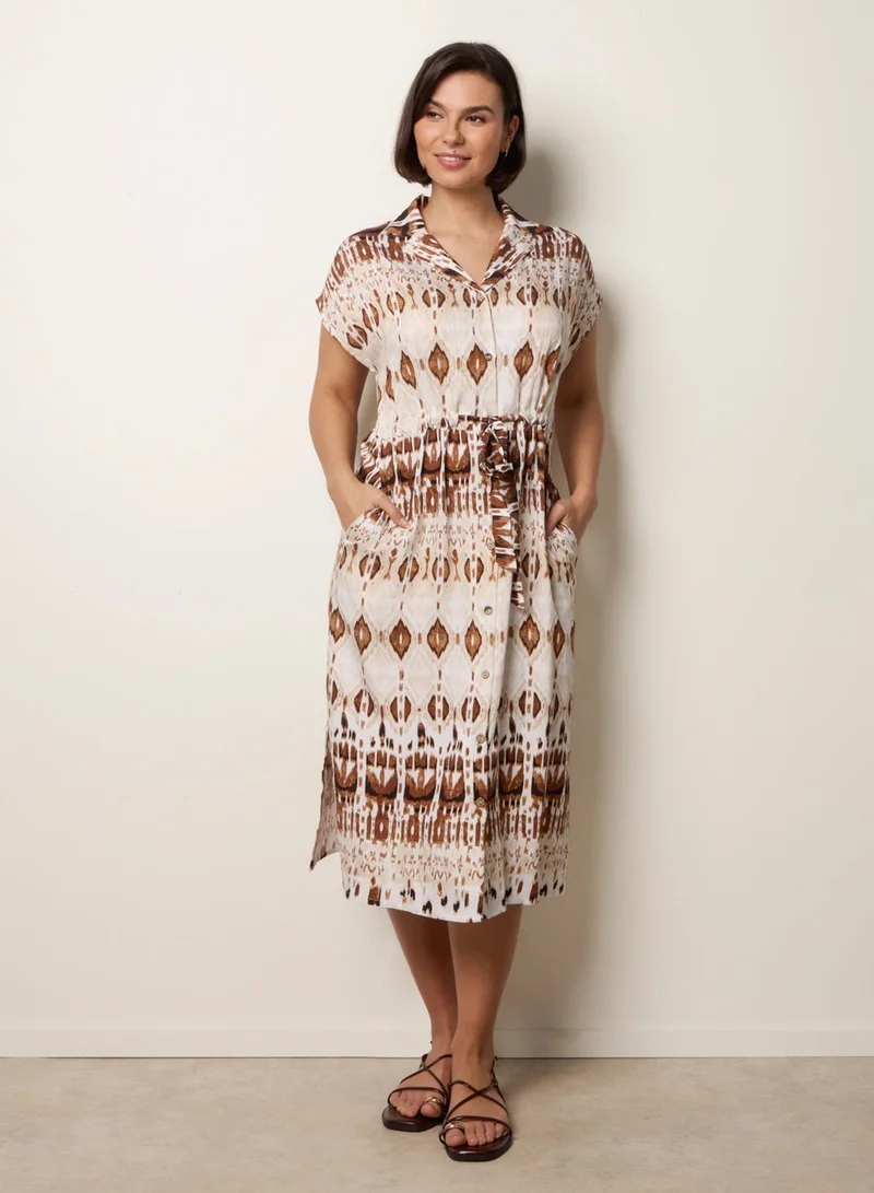 بلو فانيلا Drawstring Printed Midi Shirt Dress